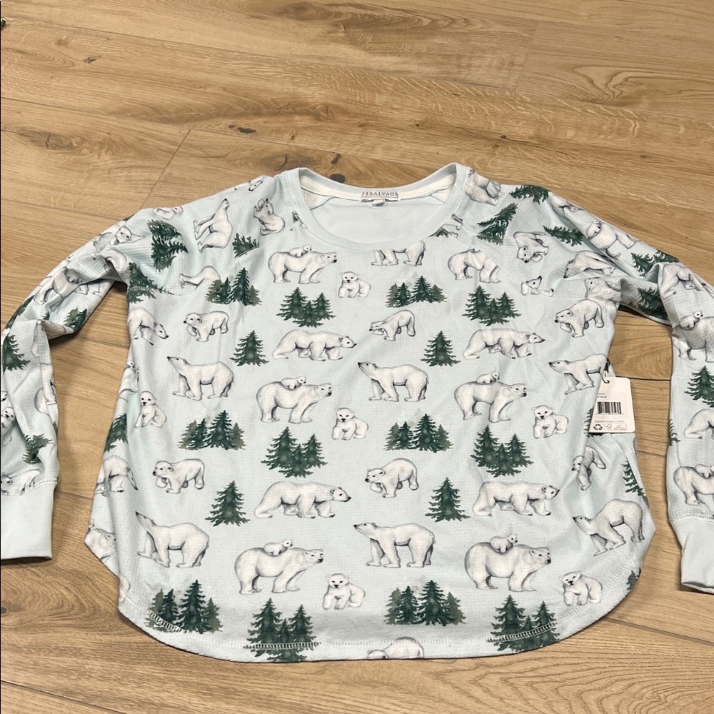 P.J. Salvage Polar Bear and Tree Pajama Top - Light Blue and Green